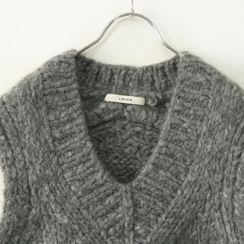 定価79200円 ローヘン LOHEN  カシミヤVネックベスト F グレー┃ざっくり編み ニットトップス【2400014855821】 定価79200円 ローヘン LOHEN カシミヤVネックベスト F グレー