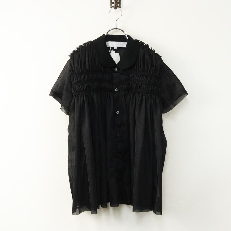 新品 2024 TAO COMME des GARCONS タオ コムデギャルソン シアーギャザー 丸衿 半袖シャツ L ブラック┃黒 ブラウス【2400014857993】 期間限定価格】新品 2024 TAO COMME des GARCONS タオ