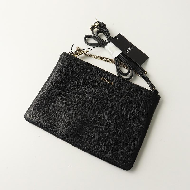 FURLA（フルラ） 未使用 レザーミニショルダーバッグ＼ブラック クロス 