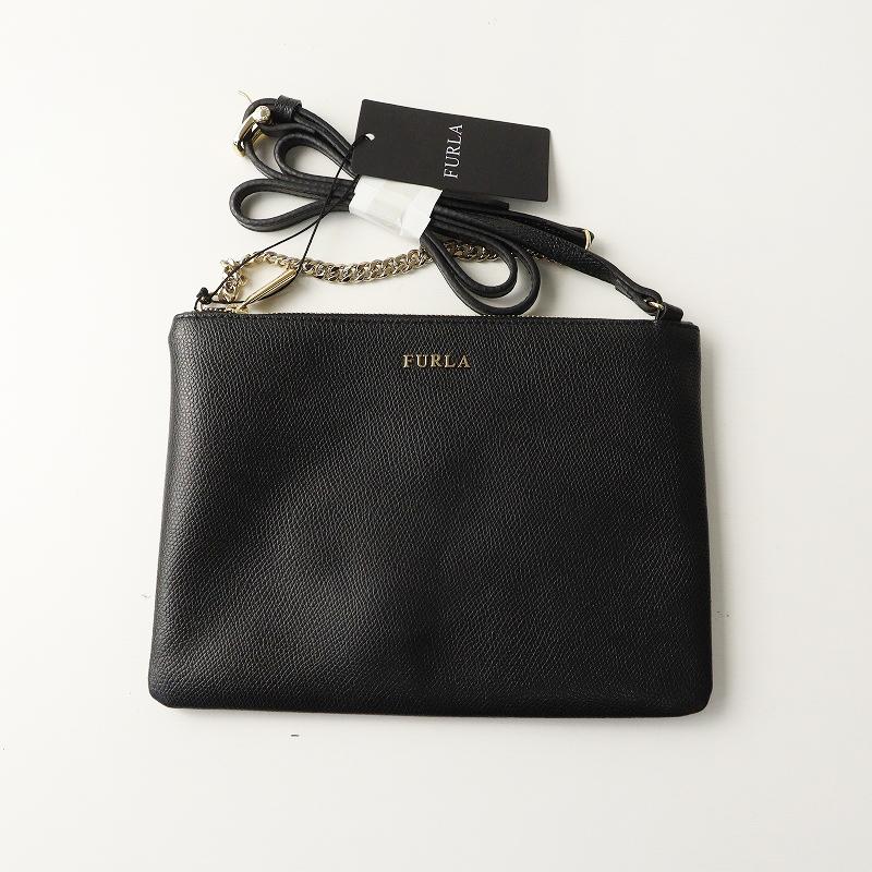 FURLA（フルラ） 未使用 レザーミニショルダーバッグ＼ブラック クロス 