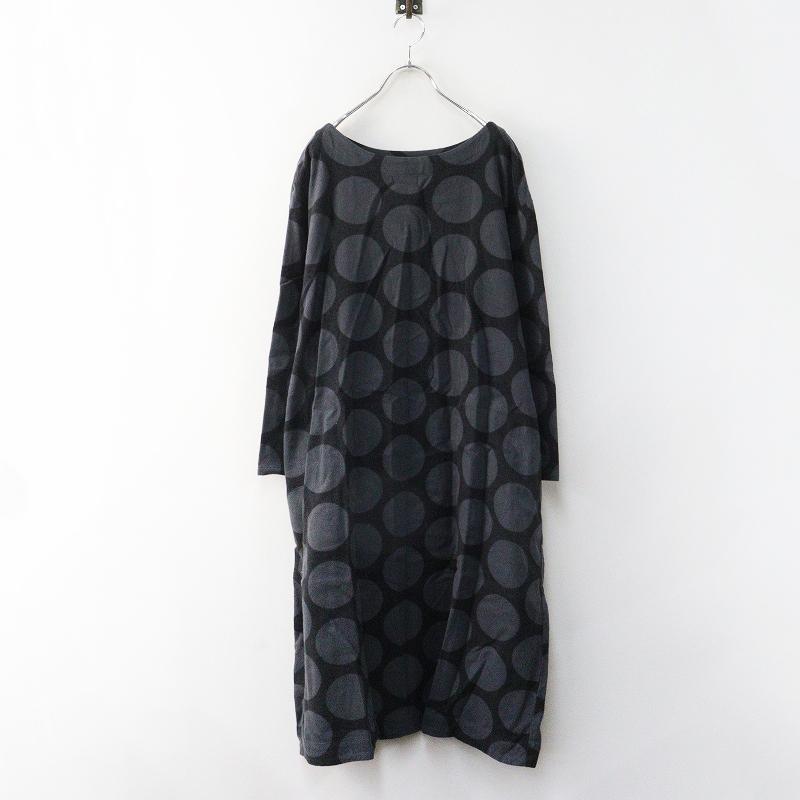 イチ ichi ドット ロングワンピース‖グレー系ドレス 水玉 長袖