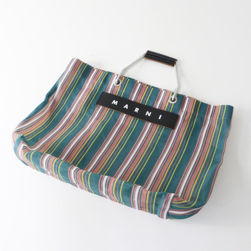 MARNI（マルニ） 美品 フラワーカフェ ストライプバッグ ｜グリーン 