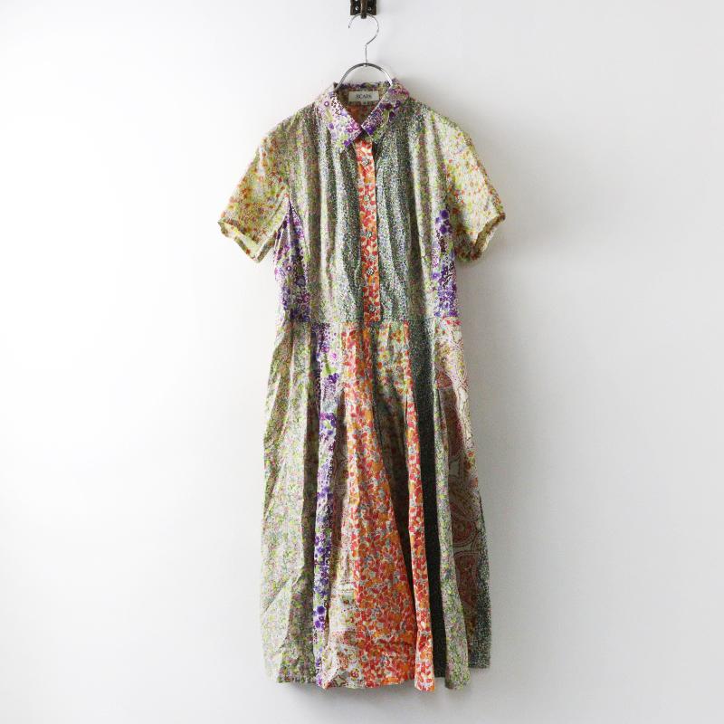 希少　新品　SCAPA　スキャパ　花柄ワンピース　コットン　半袖 Archive スキャパ SCAPA リバティ パッチワーク 半袖 シャツワンピース