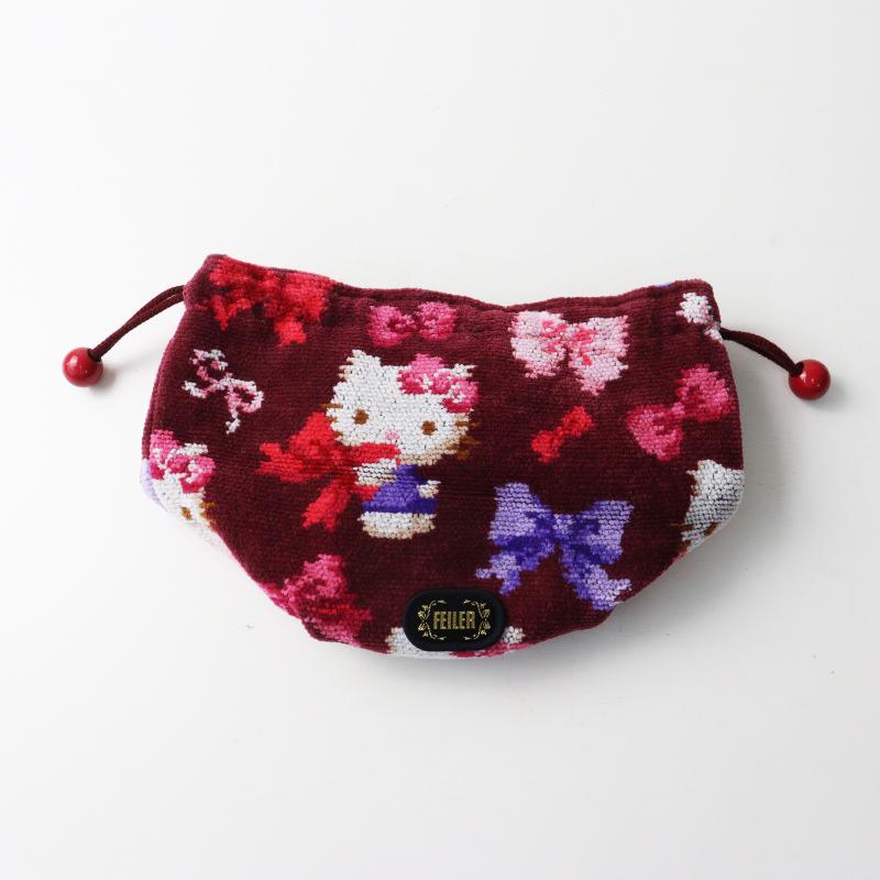 FEILER レッド ハンカチ＆ FEILER キティー ポーチ 袋付き feiler（フェイラー） × hellokitty ハローキティ サンリオコラボ 巾着