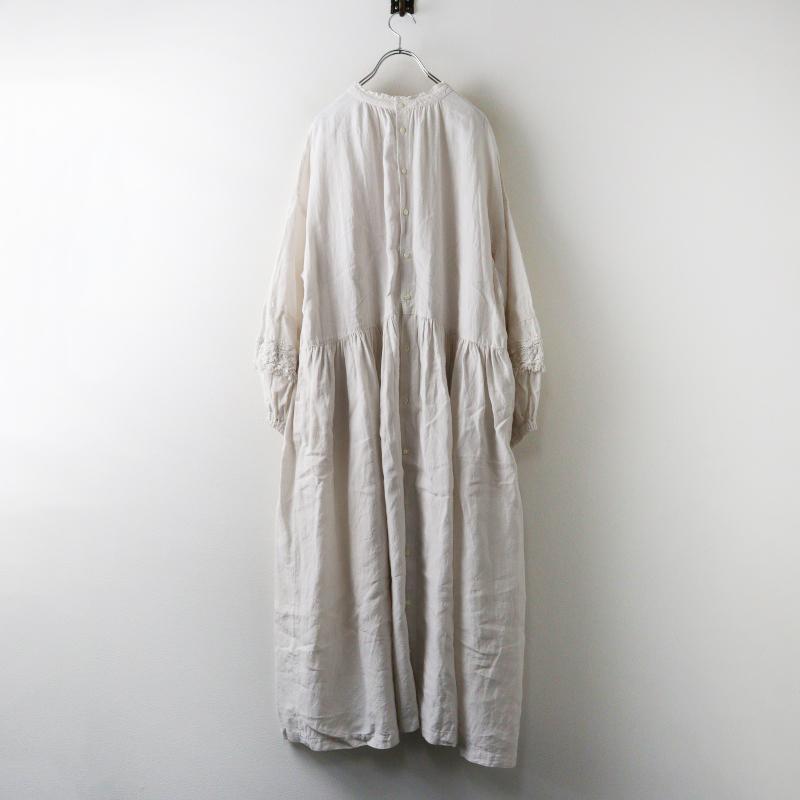 nest Robe 24SS リネン近江晒レース切り替え袖ワンピース ブラック 2024SS ネストローブ nest Robe リネン近江晒レース切り替え袖