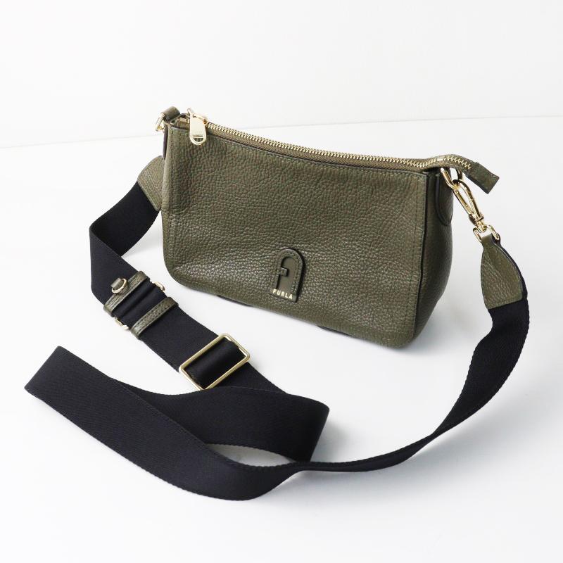 FURLA（フルラ） 美品 アテナ レザーショルダーバッグ□カーキ かばん 