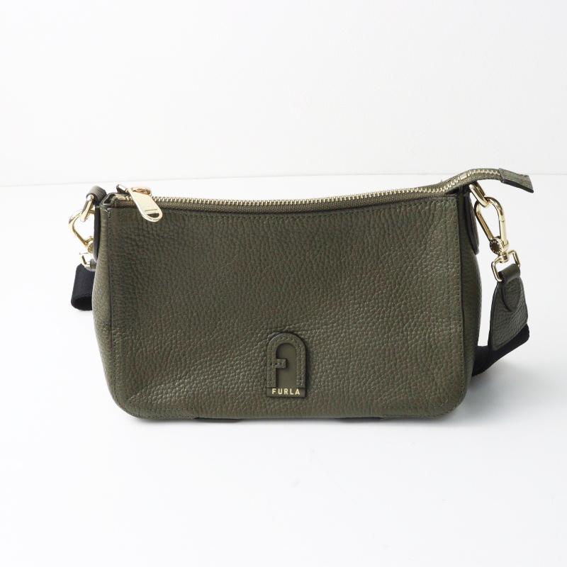 FURLA（フルラ） 美品 アテナ レザーショルダーバッグ□カーキ かばん 