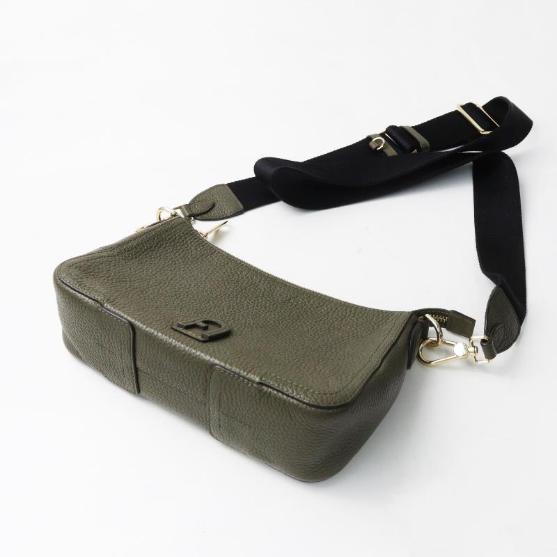 FURLA（フルラ） 美品 アテナ レザーショルダーバッグ□カーキ かばん 