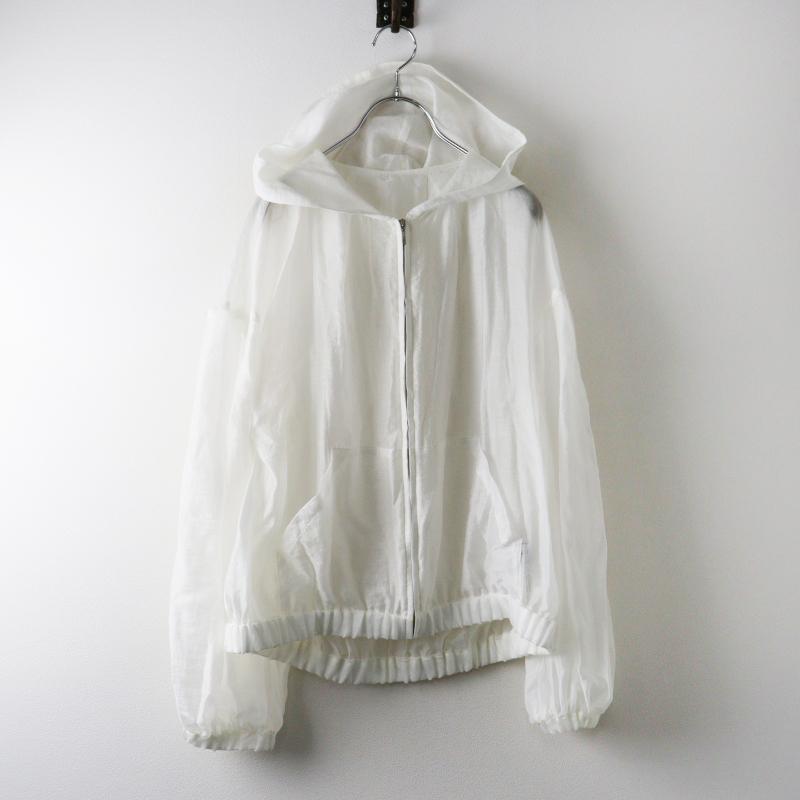 three dots シャイニーシャツ ジップアップフーディ　ホワイト 定価34100円 スリードッツ THREE DOTS シャイニーシャツジップアップ