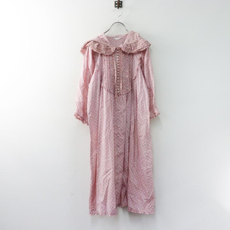 PINK HOUSE フード付 ワンピース ピコフリル ピンタック リボン 美品 ピンクハウス PINK HOUSE 水玉模様 フード付き ワンピース ピンク