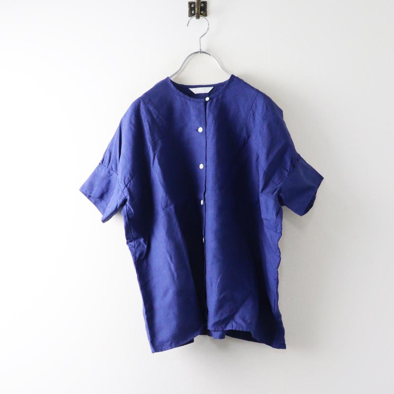 【美品】Homspun リネンバイオ パッチワークBIGブラウス インディゴ homspun（ホームスパン） 美品 2024SS リネンバイオパフスリーブ