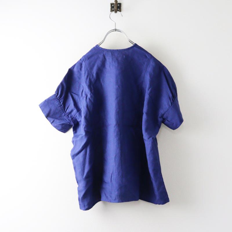 【美品】Homspun リネンバイオ パッチワークBIGブラウス インディゴ homspun（ホームスパン） 美品 2024SS リネンバイオパフスリーブ