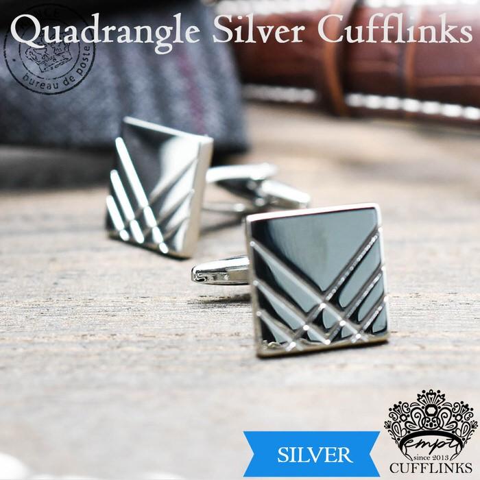 カフス スクエア 斜め線ストライプ カフスリンクス カフスボタン 正方形 銀 フォーマル 男 誕生日 プレゼント 人気 Cuffs | 