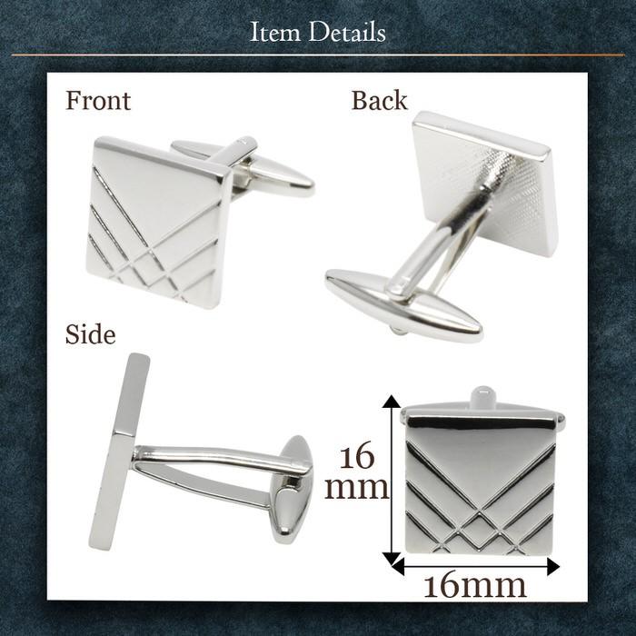 カフス スクエア 斜め線ストライプ カフスリンクス カフスボタン 正方形 銀 フォーマル 男 誕生日 プレゼント 人気 Cuffs |  | 03