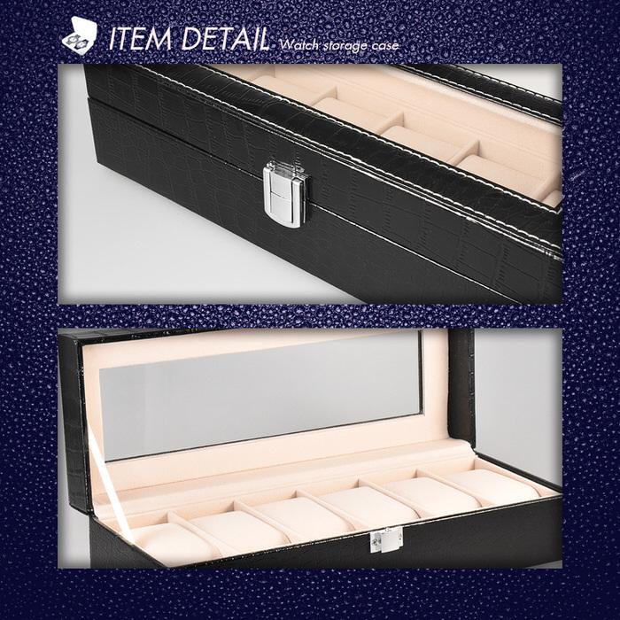 腕時計ケース クロコ型押し ブラック 6本 腕時計 ケース ディスプレイ ウォッチボックス 収納 おしゃれ 男前 見せる収納 高級 シンプル |  | 06
