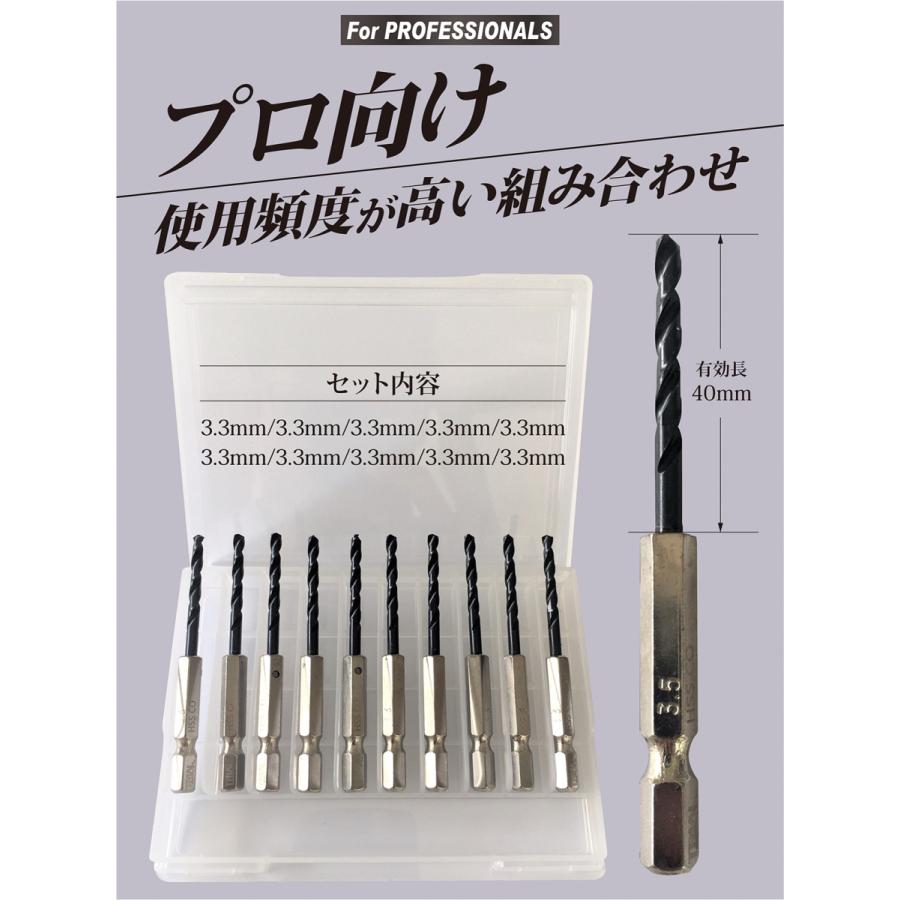 専用商品アイアン 鉄製 トリベット ハンドル付き 六角軸 ステンレス・鉄工用 ドリルビット キリ 3.3mm ケース(10