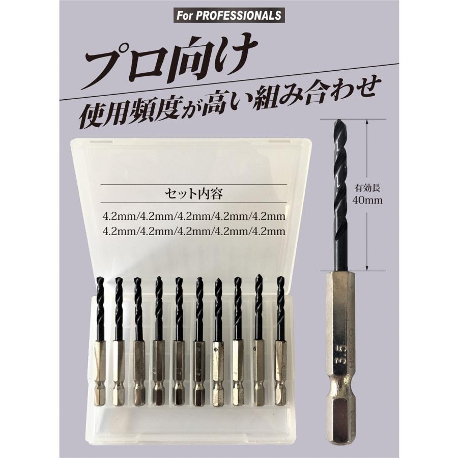 六角軸 ステンレス・鉄工用 ドリルビット キリ 4.2mm ケース(10本組) コバルトドリル 鉄鋼ドリル インパクト用｜trial-c