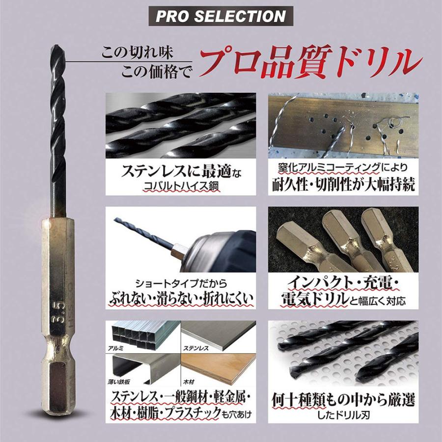 六角軸 ステンレス・鉄工用 ドリルビット キリ 6.0mm ケース(10本組) コバルトドリル 鉄鋼ドリル インパクト用｜trial-c｜06