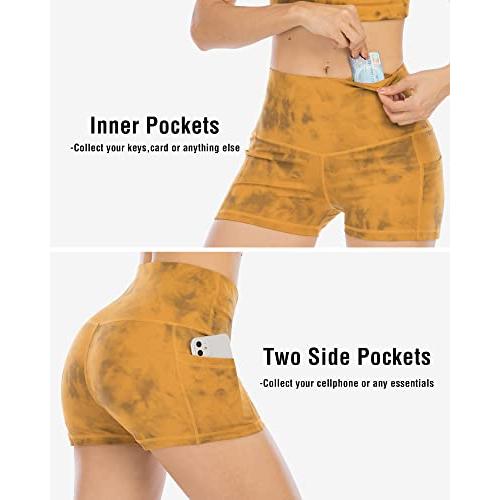 CHRLEISURE Spandex Yoga Shorts with Pockets for Women High Waisted