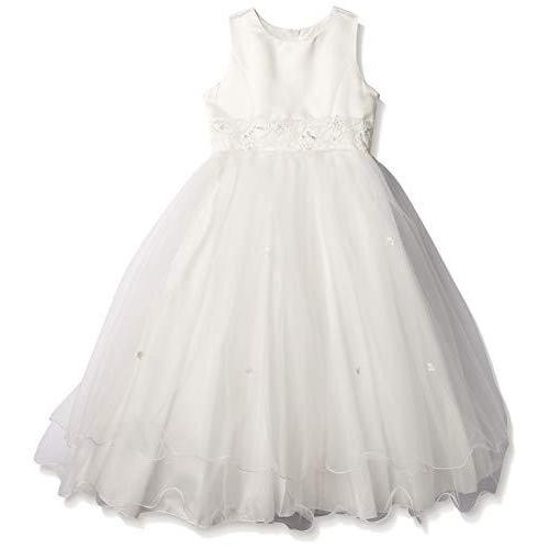 Pretty Me USA Girls' Sleeveless Satin Layered Flower Dress White