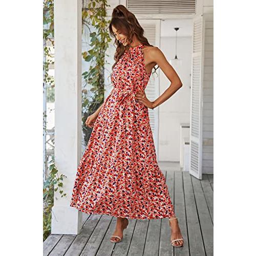 PRETTYGARDEN Women's Casual Floral Print V Neck Short Sleeve Summer Boho  Beach Dress High Waist Long Maxi Dresses (A-Blue,Small) : :  Clothing, Shoes & Accessories