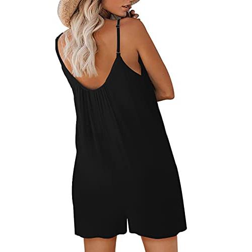  snugwind Womens Casual Sleeveless Strap Loose Adjustable  Jumpsuits Stretchy Shorts Romper with Pockets Small Black : Clothing, Shoes  & Jewelry