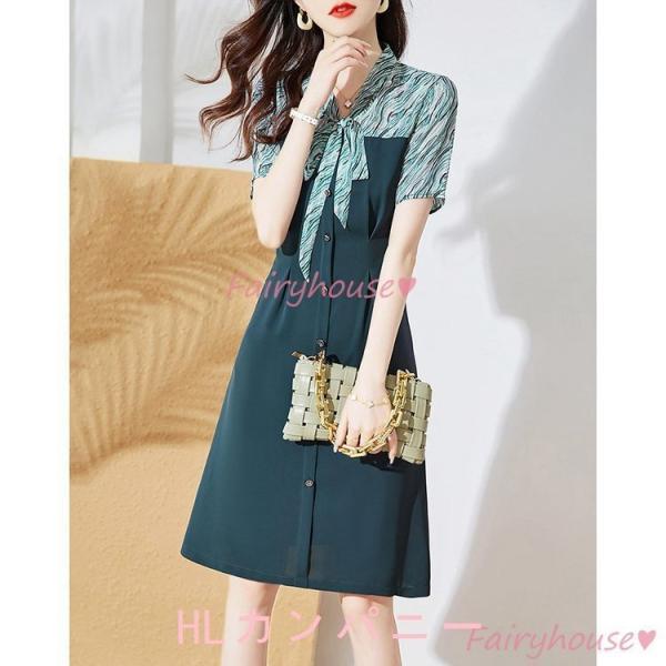 ワンピースレディース40代きれいめ膝丈ワンピース春夏新作半袖