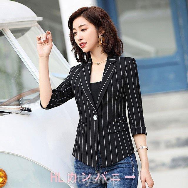 日本初の 夏テーラードジャケット白レディースホワイトジャケットストライプ通勤olオフィスビジネスサマージャケットブラック7分袖薄手スーツジャケット テーラード ブレザー サイズ L Www Sustentec Com Br