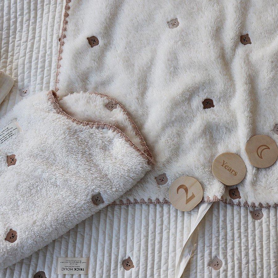 ふわふわファーブランケット星月・くま・レモンの刺繍 Lサイズ