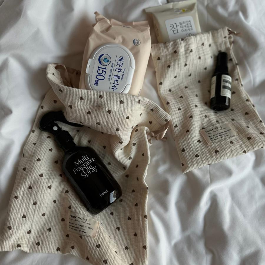 【2点までネコポス可】new cotton pouch  Heart（大+小）2枚set　巾着　パウチ　ポーチ　コットン　トリックホリック　TRICK HOLIC |  | 07