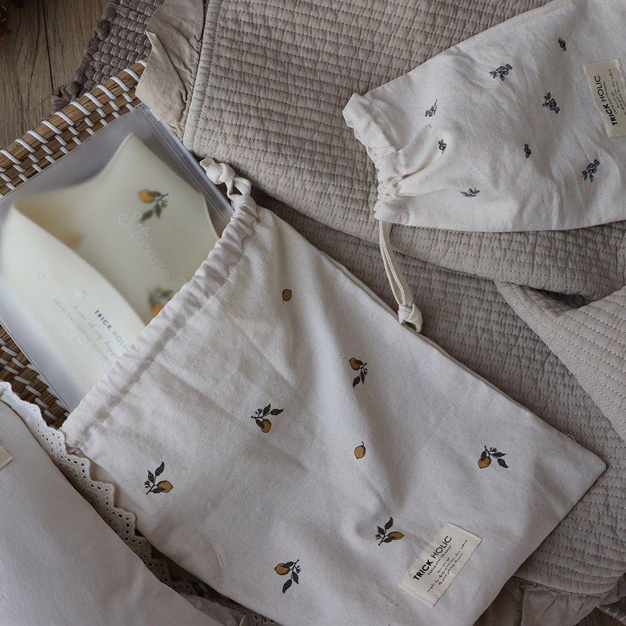 【2点までネコポス可】cotton pouch（vintage lemon & vintage blueberry）2枚set　レモン　ブルーベリー　パウチ　巾着　ポーチ　韓国製 |  | 03