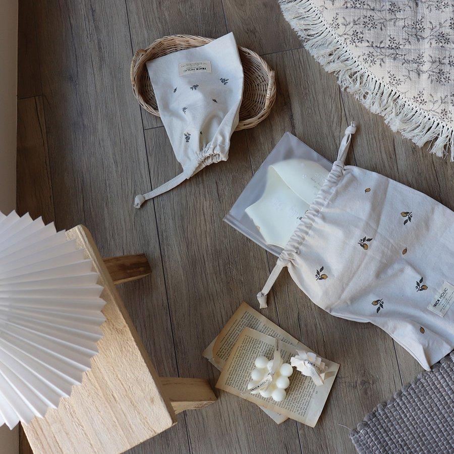 【2点までネコポス可】cotton pouch（vintage lemon & vintage blueberry）2枚set　レモン　ブルーベリー　パウチ　巾着　ポーチ　韓国製 |  | 04