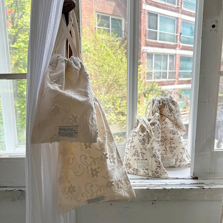 【1点までネコポス可】cotton pouch  garden flower (大+小) / vintage flower (大+小)　巾着　ポーチ　コットン　パウチ　TRICK HOLIC | 