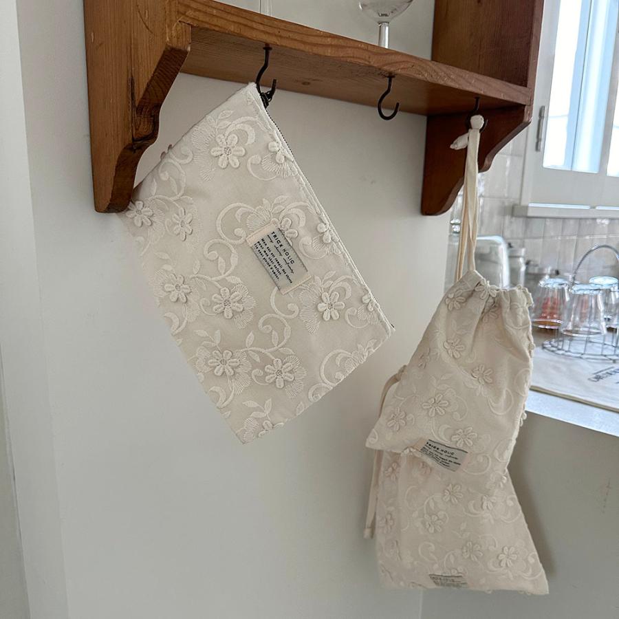 【1点までネコポス可】cotton pouch  garden flower (大+小) / vintage flower (大+小)　巾着　ポーチ　コットン　パウチ　TRICK HOLIC |  | 10