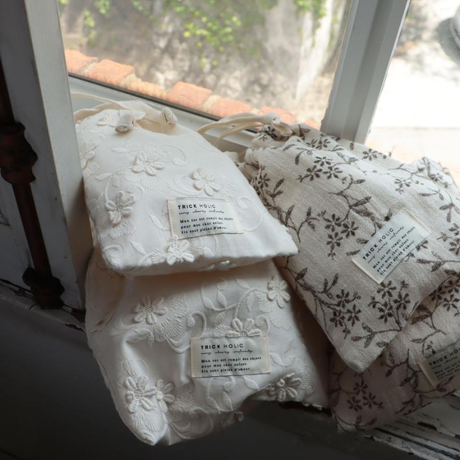 【1点までネコポス可】cotton pouch  garden flower (大+小) / vintage flower (大+小)　巾着　ポーチ　コットン　パウチ　TRICK HOLIC |  | 01