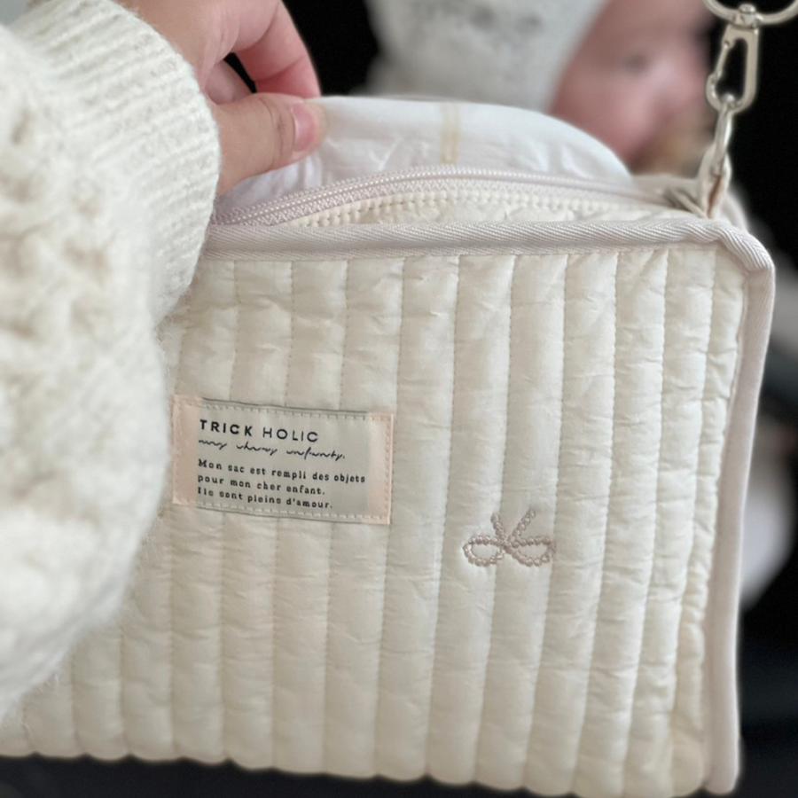 【2/18 PM 4頃再入荷 星月ベージュ】刺繍 Hanging pouch おむつポーチ　ribbon刺繍（2色）・星月・くま　おむつケース　おむつバッグ　TRICK HOLIC |  | 04