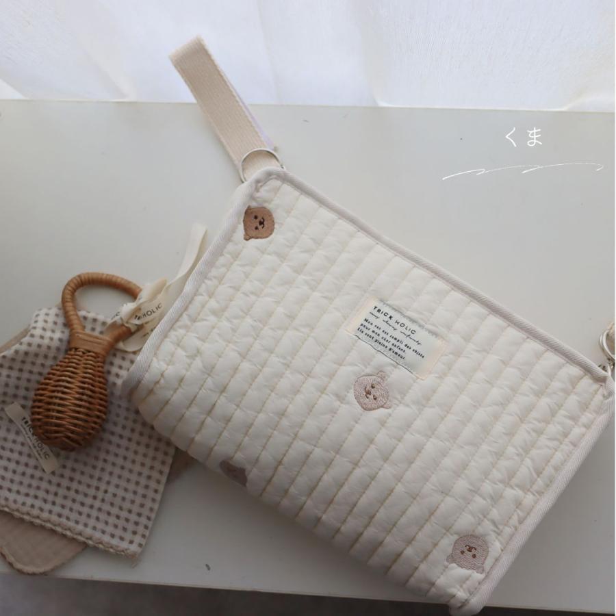【2/18 PM 4頃再入荷 星月ベージュ】刺繍 Hanging pouch おむつポーチ　ribbon刺繍（2色）・星月・くま　おむつケース　おむつバッグ　TRICK HOLIC |  | 06