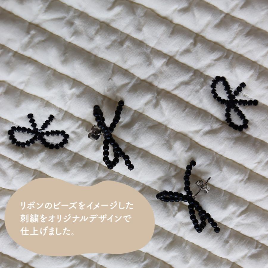 ribbon RUG 刺繍　beige＆black (両面刺繍)　ラグマット　ヌビマット　リボン　ホットカーペット・床暖房対応可能_4