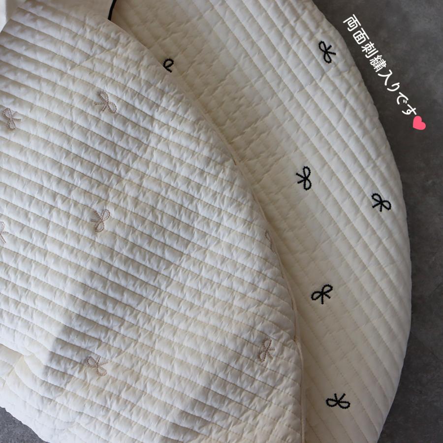ribbon RUG 刺繍　beige＆black (両面刺繍)　ラグマット　ヌビマット　リボン　ホットカーペット・床暖房対応可能_6