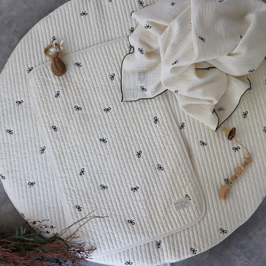 ribbon RUG 刺繍　beige＆black (両面刺繍)　ラグマット　ヌビマット　リボン　ホットカーペット・床暖房対応可能_7