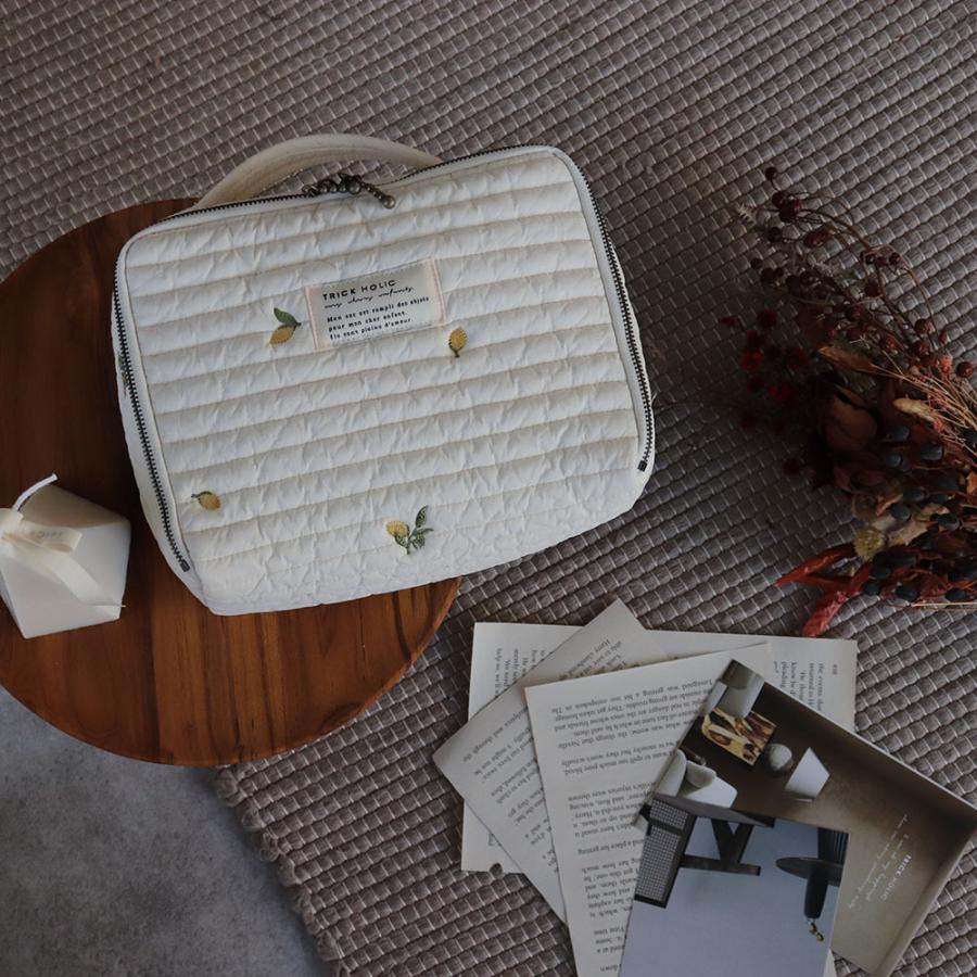 【1点までネコポス可】quilting trunk bag 星と月 / くま / 星月 / レモン刺繍キルティングトランクバッグ　Sサイズ　おむつケース |  | 07