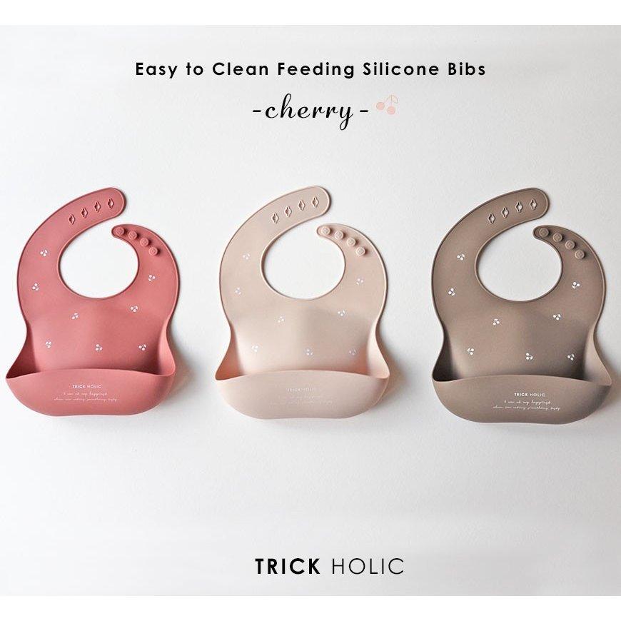 【1点までネコポス可】TRICK HOLIC シリコンビブ Silicone bib　cherry　お食事エプロン　シリコンビブ　お食事スタイ　さくらんぼ柄 | 
