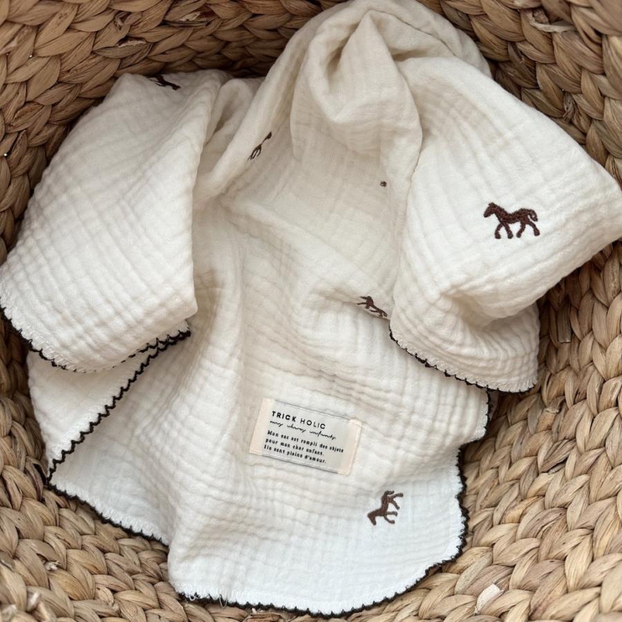 【予約販売 8/17, 20時〜8/20】【1点までネコポス可】new triple gauze  blanket　馬柄刺繍　Sサイズ（約70×85cm）3重ガーゼ　トリプル　本場韓国オリジナル |  | 15