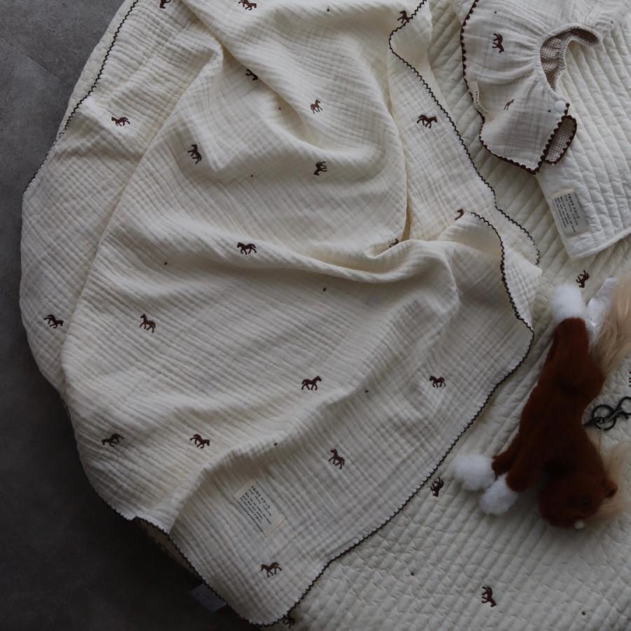 【予約販売 8/17, 20時〜8/20】【1点までネコポス可】new triple gauze  blanket　馬柄刺繍　Sサイズ（約70×85cm）3重ガーゼ　トリプル　本場韓国オリジナル |  | 05