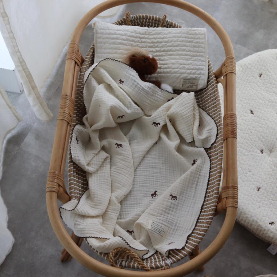 【予約販売 8/17, 20時〜8/20】【1点までネコポス可】new triple gauze  blanket　馬柄刺繍　Sサイズ（約70×85cm）3重ガーゼ　トリプル　本場韓国オリジナル |  | 06