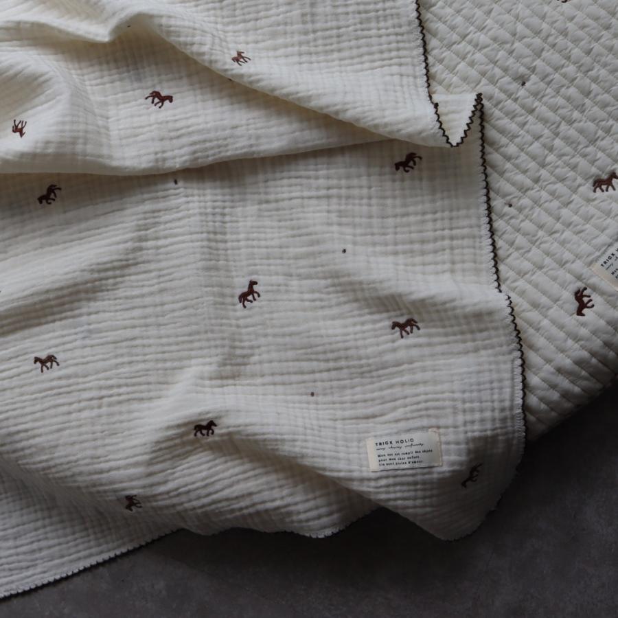 【予約販売 8/17, 20時〜8/20】【1点までネコポス可】new triple gauze  blanket　馬柄刺繍　Sサイズ（約70×85cm）3重ガーゼ　トリプル　本場韓国オリジナル |  | 08