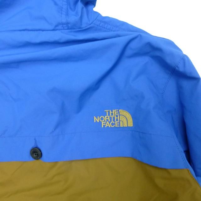 ノースフェイスの青と黄色 パーカー ノースフェイス ジップパーカー 青×黄 Mサイズ バックロゴ刺繍入り