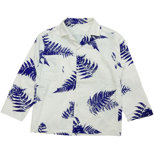 古着 長袖 オープンカラー リーフ柄 アロハシャツ Used ハワイ  