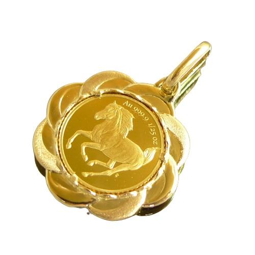 純金 k24 ホース コイン ペンダントトップ ソロモン 金貨 24金 1/25