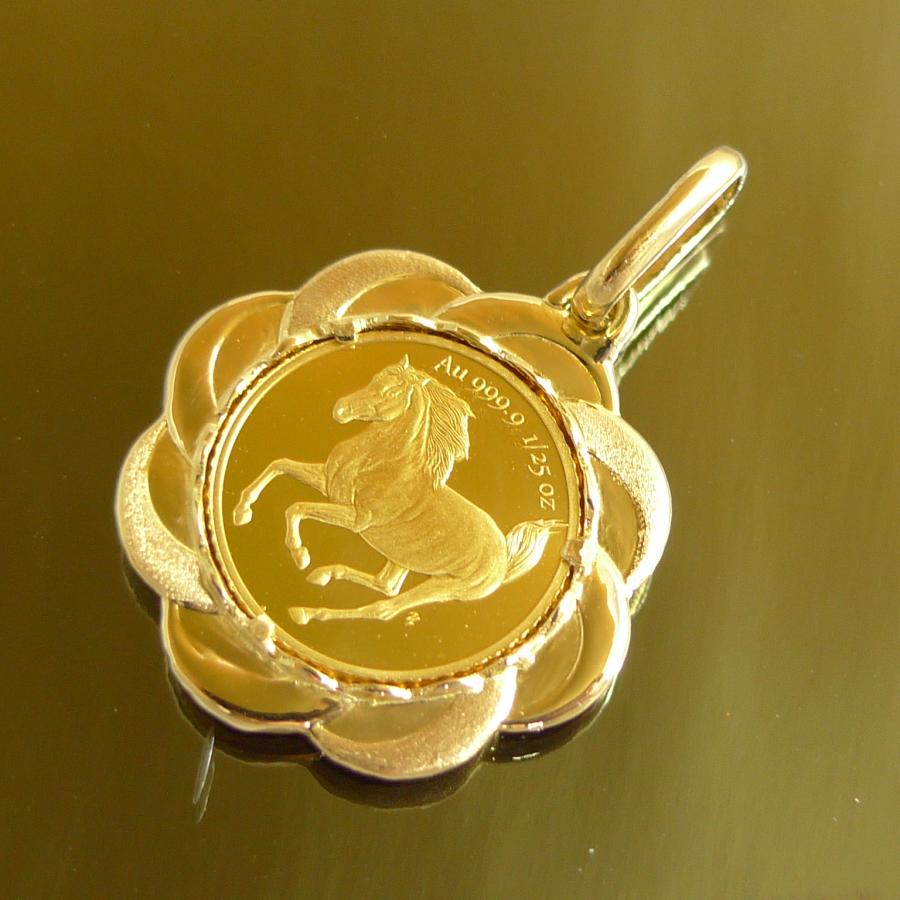 純金 k24 ホース コイン ペンダントトップ ソロモン 金貨 24金 1/25
